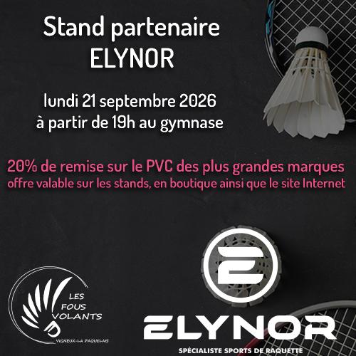 Stand Elynor au gymnase le lundi 21 septembre 2026 à partir de 19h